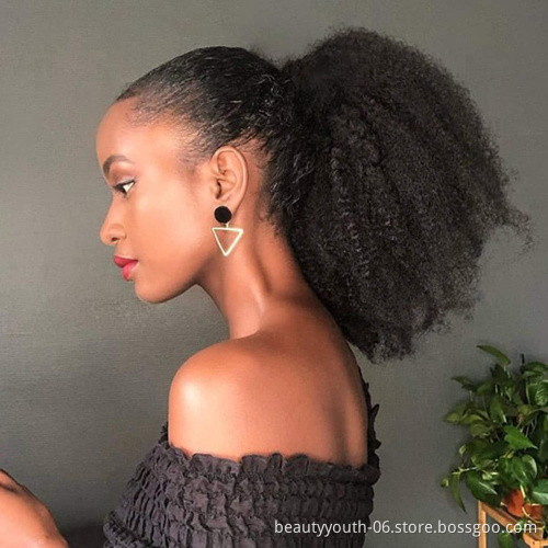 Beauty Youth Afro Puff Drawstring Ponytail Human Hair Bun For Black Women 150% Density 10A Brazilian Virgin Human Hair